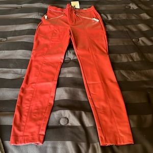 Zara red high rise leather pants